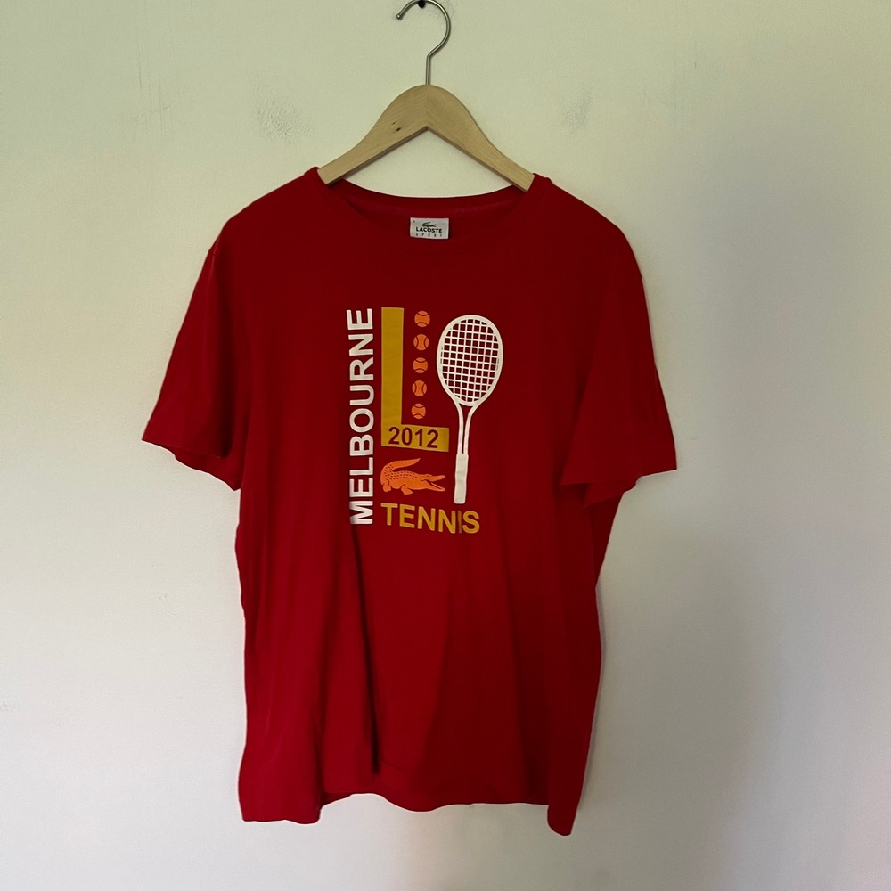 Lacoste Sport Melbourne 2012 Tennis Graphic T-Shirt Red Mens Size 6 Large